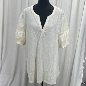 Lane Bryant Cream Blouse with Pleated Short Sleeves Women’s 22/24 2X Cotton